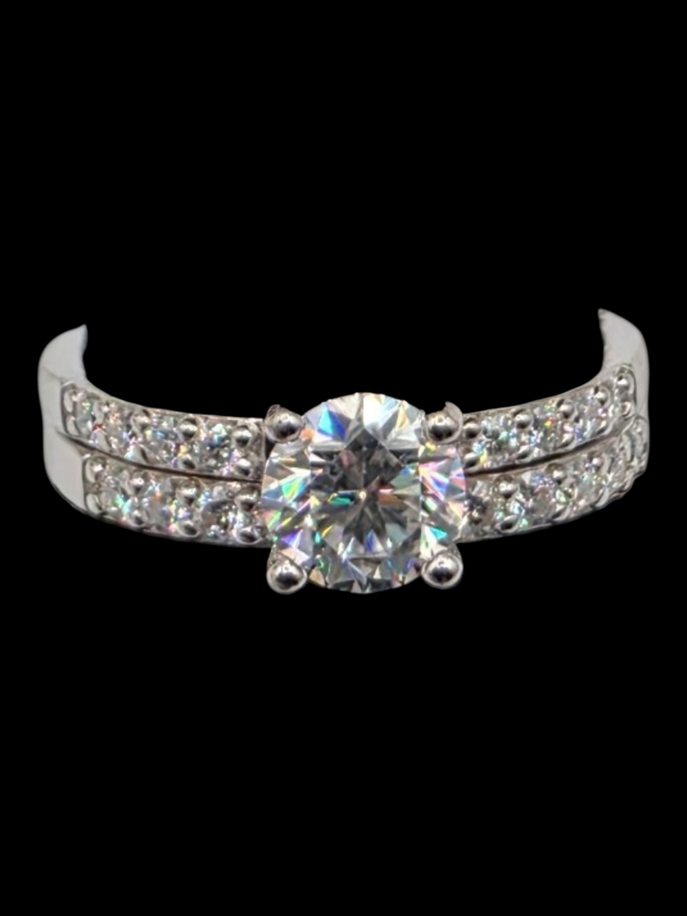 1.11 CTW Moissanite Solid 925 Silver Dual Bridal Set Ring Size 7